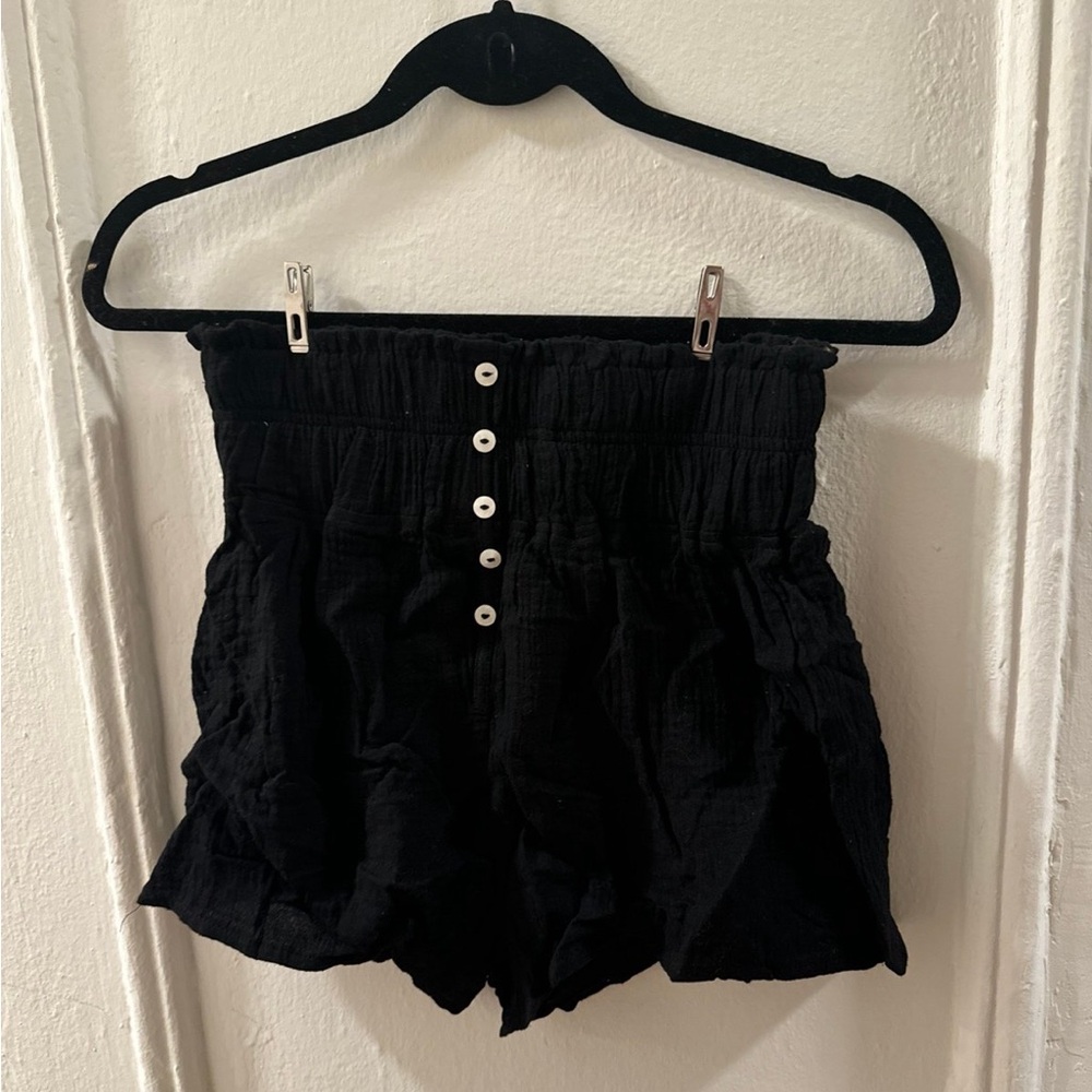Black Button-Up Women's Shorts
